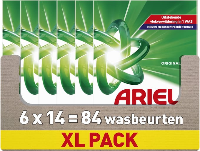 Ariel Snel Oplosbaar Waspoeder Original - 6 x 14 Wasbeurten