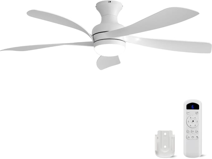 Plafondventilator Met Lamp - 5 ABS Bladen - Ø 132 cm - Dimbare lamp - Met Afstandsbediening - 6 ventilatorstanden - LED's Light - Wit