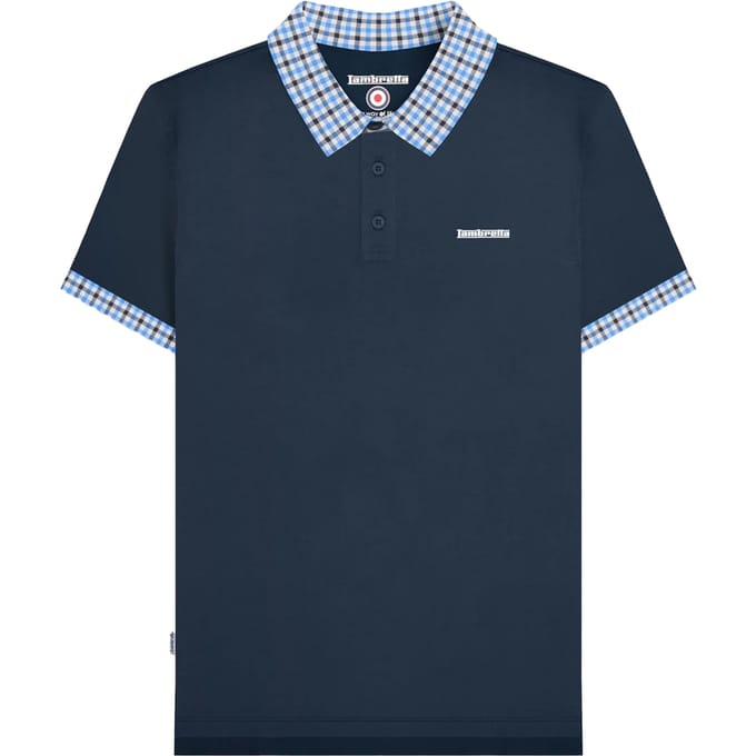 Lambretta Heren SS25 Gingham Polo Shirt (Marineblauw)