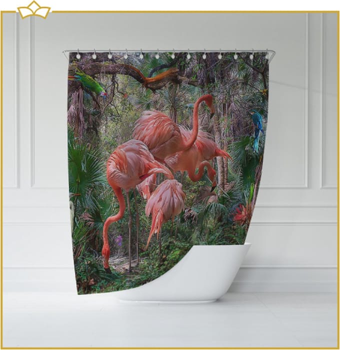 ATTREZZO® Douchegordijn Flamingo - 150x180 cm