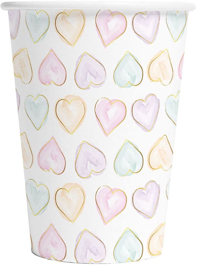Globos Paper Cups 210ml Watercolors Hearts - 8 pcs.