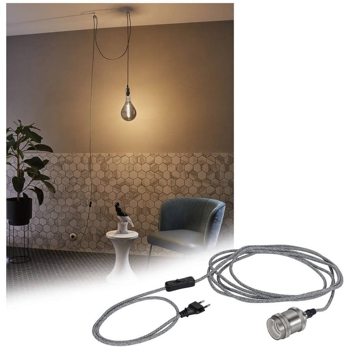 Neordic Hanglamp Eldar incl. stekker E27 max. 20W Grijs, Nikkel dimbaar Metaal