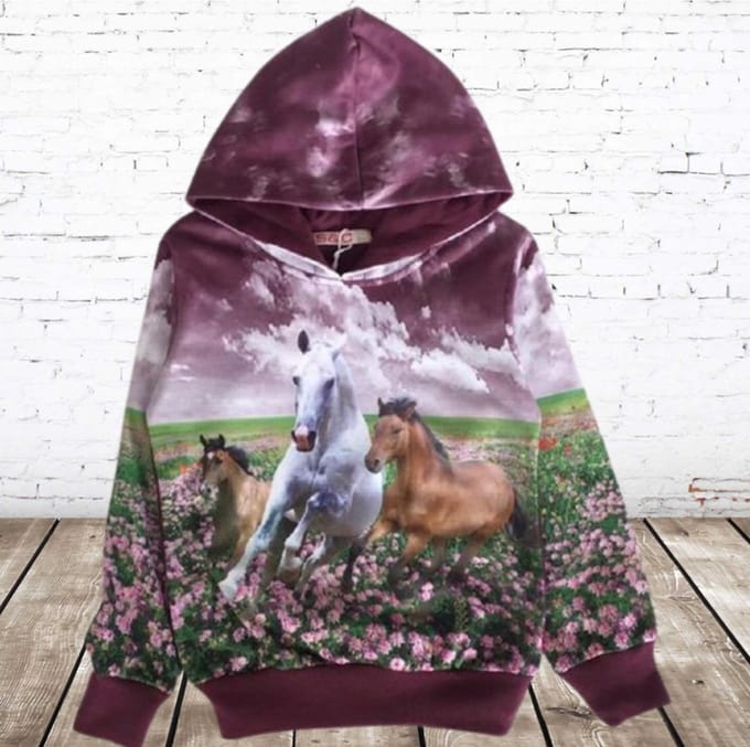 Kinder hoodie met paard - Paars - 86/92