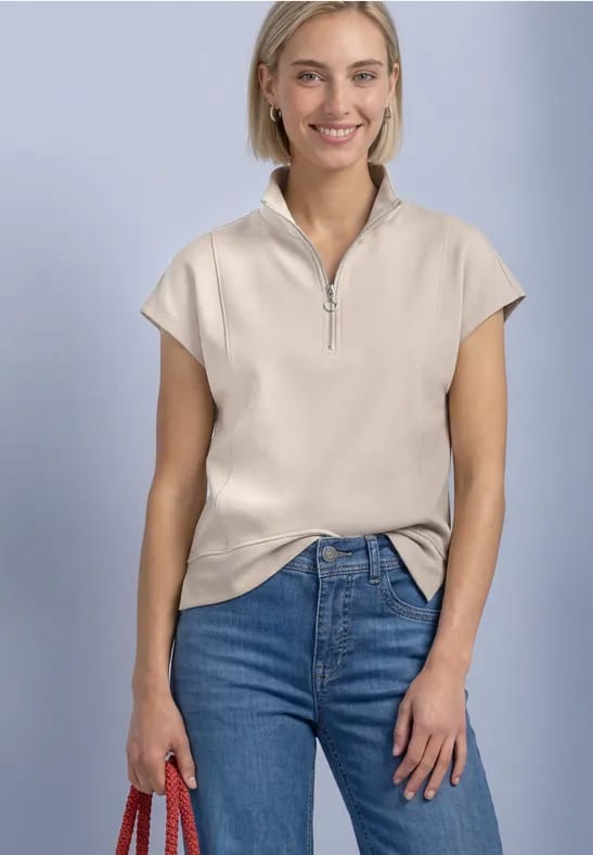Mouwloos Shirt met Silk-Look en ritssluiting
