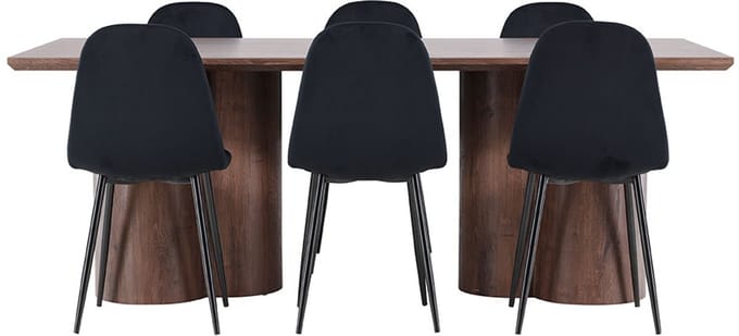 Olivia eethoek tafel 100x210cm en 6 velours stoelen mocca.