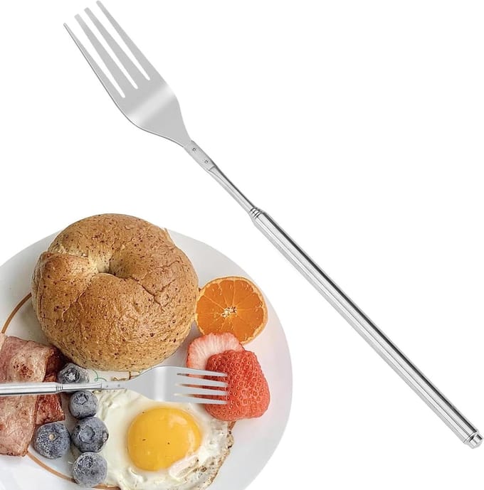 Verlengbare Vork - Uittrekbare Eetvork - Dineren Buiten - Antislip Handgreep - Tot 645 cm - Zilver