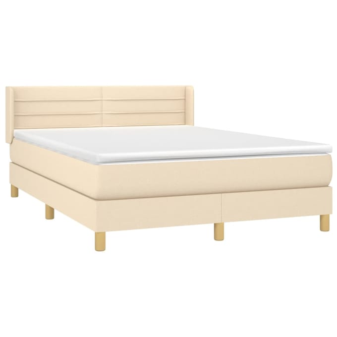 vidaXL - Boxspring - met - matras - stof - crèmekleurig - 140x190 - cm
