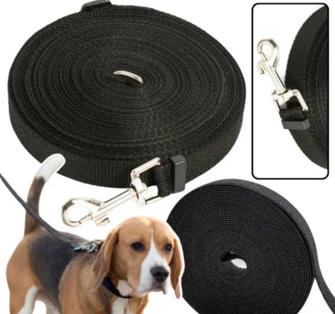 Honden trainingsriem – 5 meter – Webbing – Met clip – Zwart