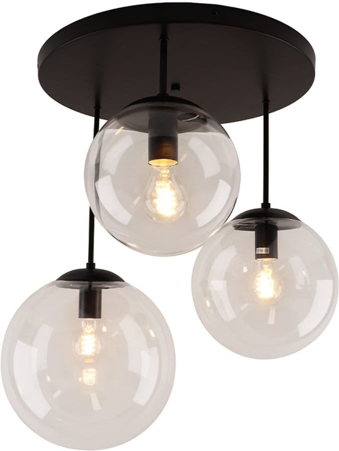 Olucia - DOLF - Plafondlamp - Transparant / Zwart - Vorm: Rond
