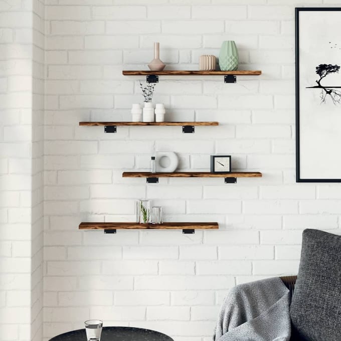 vidaXL - Wandschappen - 4 - st - 60x10x1,5 - cm - bewerkt - hout - gerookt - eikenkleur