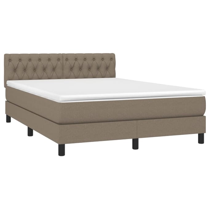 vidaXL - Boxspring - met - matras - en - LED - stof - taupe - 140x200 - cm