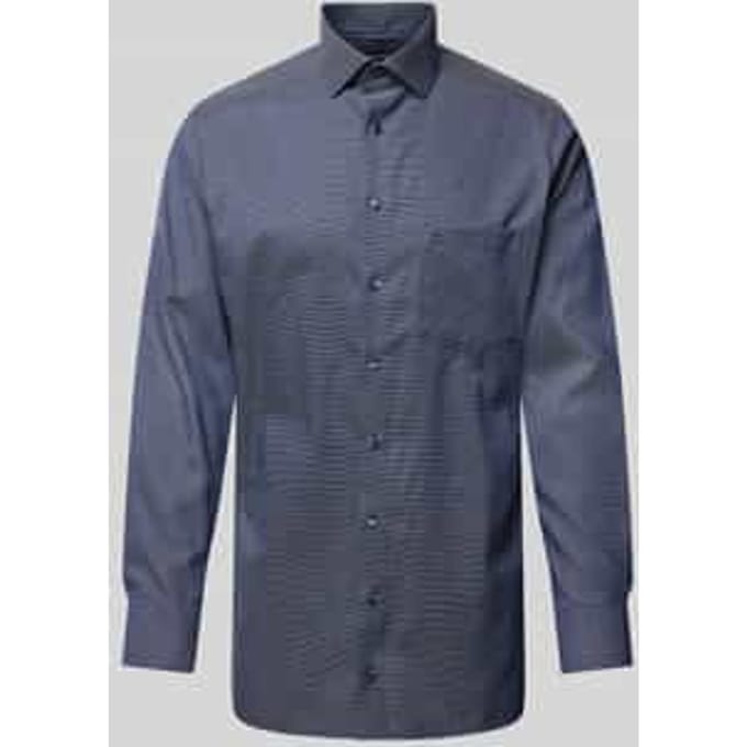 OLYMP modern fit overhemd - structuur - marine blauw - Strijkvrij - Boordmaat: 45