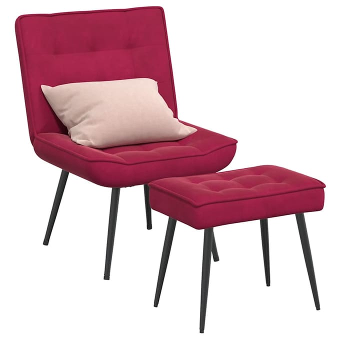 vidaXL - Relaxstoel - met - voetenbank - fluweel - wijnrood