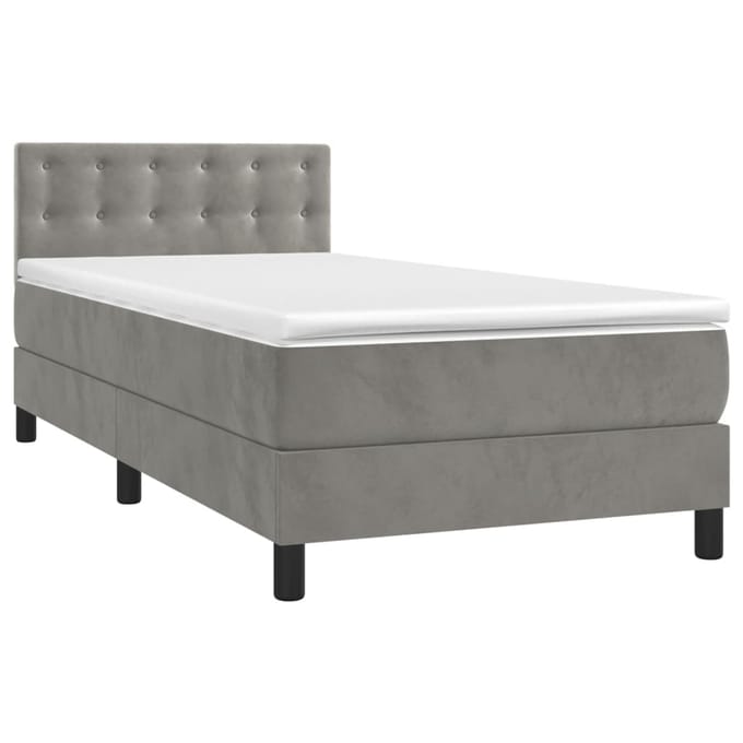vidaXL - Boxspring - met - matras - en - LED - fluweel - lichtgrijs - 100x200 - cm