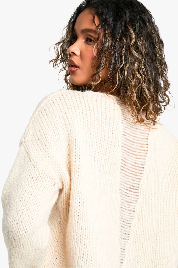 boohoo Dames Ladder Stitch Back Detail Boxy Crop Jumper | Light Stone | Maat: Large