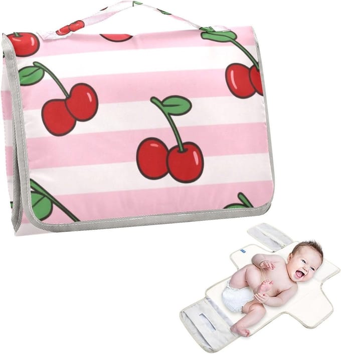 Aankleedmat - Luierkussen - Onderweg Verschoonen - Met Tissue Pocket - 62 x 30 cm - Roze wit gestreept