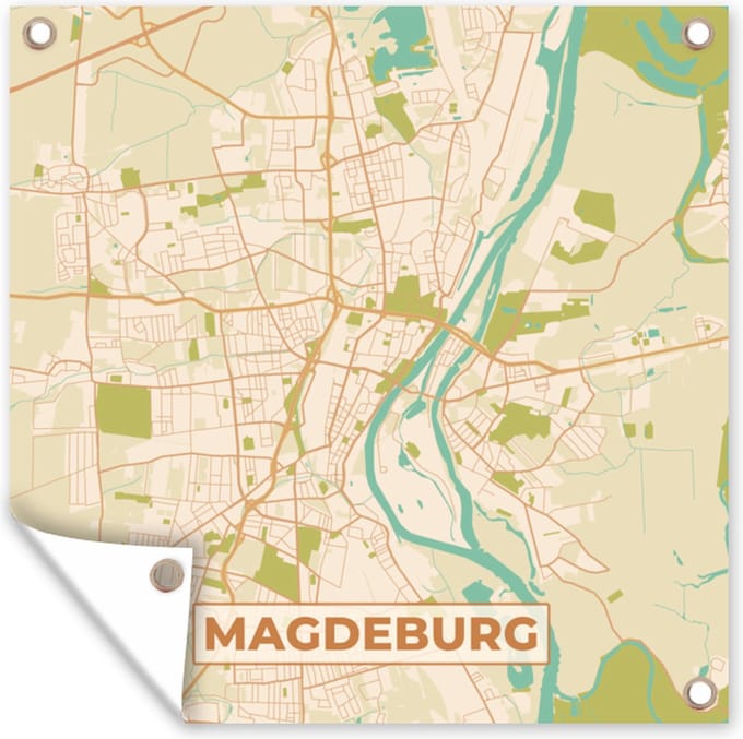 Tuindoek Macdeburg - Stadskaart - Vintage - Kaart - Plattegrond - 100x100 cm