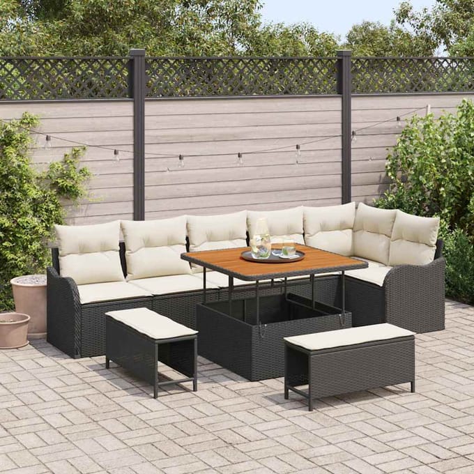 vidaXL - Tuinbank - Set - 9 - st - Zwart - poly - rattan
