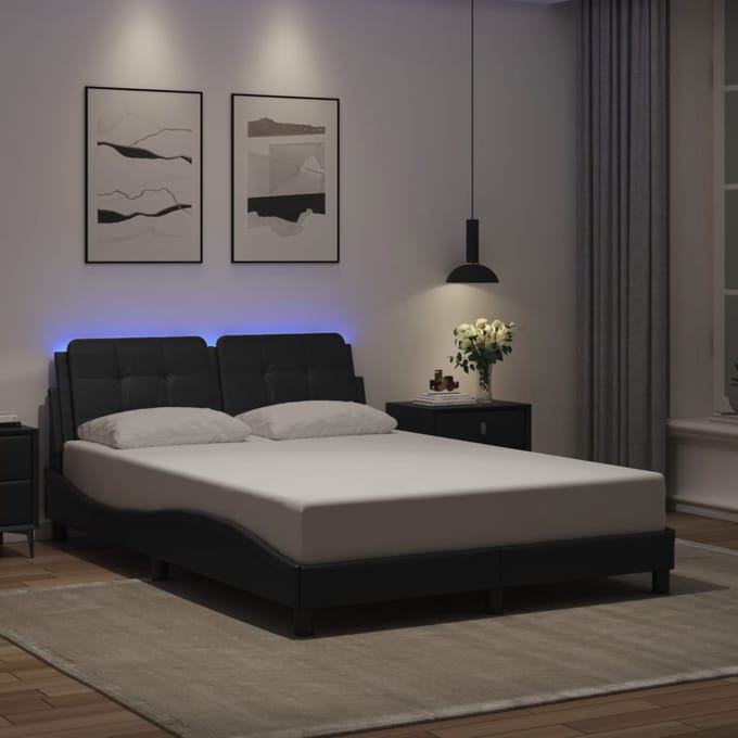 vidaXL - Bedframe - met - LED - zonder - matras - "Zadar" - zwart - 140x190 - cm