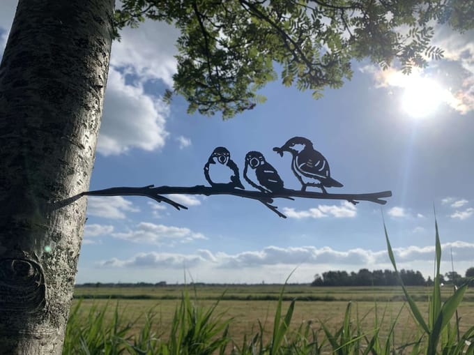 Metalen vogels tuin decoratie - De Mussen - Decoratie vogels - Metal bird