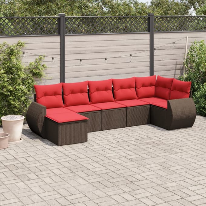 vidaXL - 7-delige - tuinbankset - met - kussens, - bruin - polyrotan