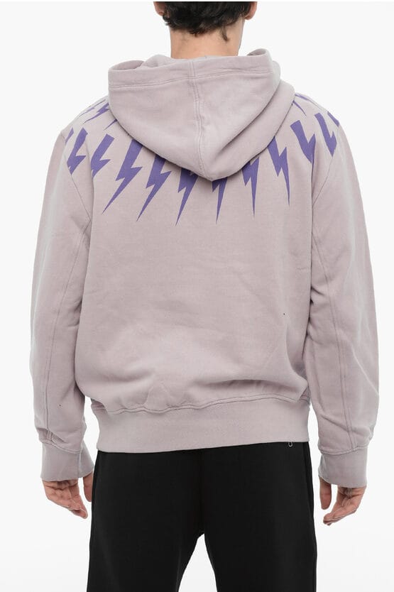 Fleece katoenen FAIRISLE THUNDERBOLT hoodie in violet
