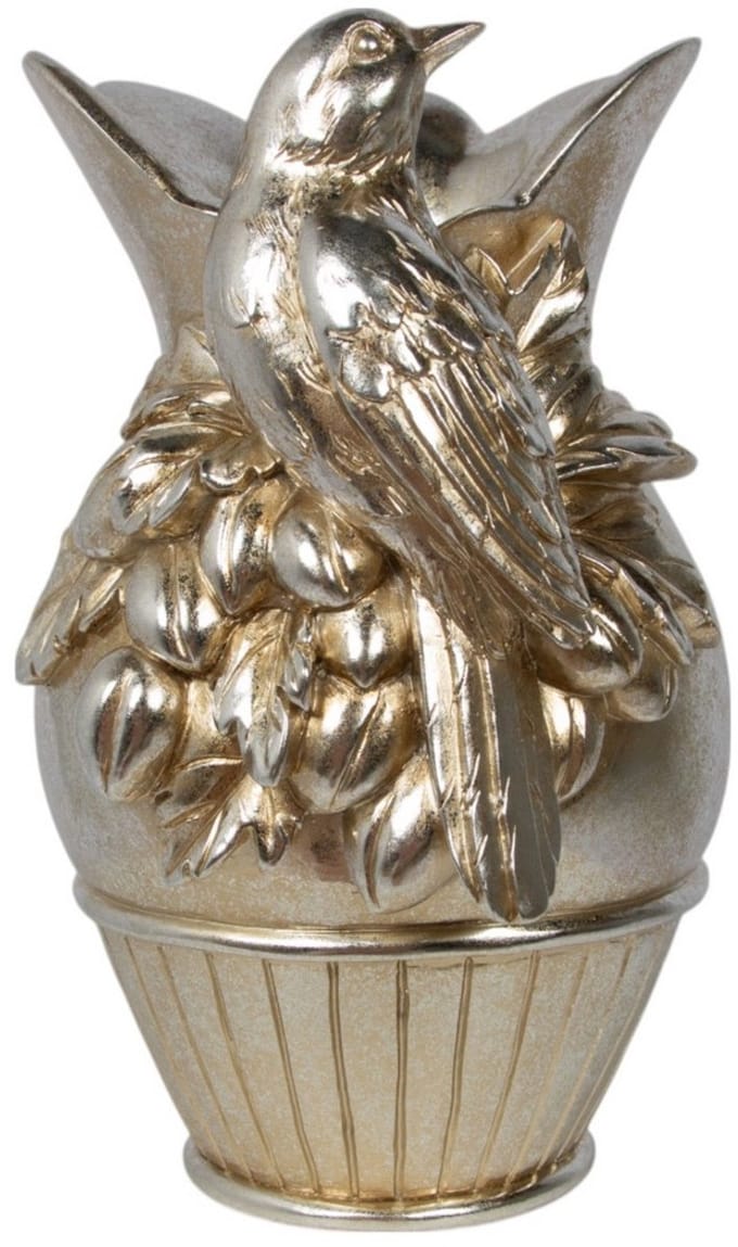 Vaas Vogel hars zilver 18x16x26cm