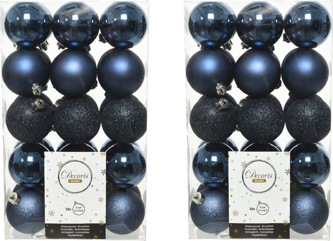 Decoris kerstballen - 60x st - donkerblauw - D6 cm - kunststof - kerstversiering