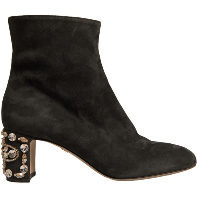 Dolce & Gabbana Zwarte Versierde Hak Enkellaarsjes Schoenen