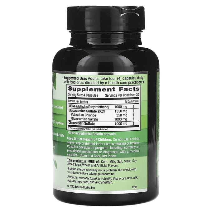 Emerald Laboratories, Glucosamine en Chondroïtine + MSM, 120 Capsules