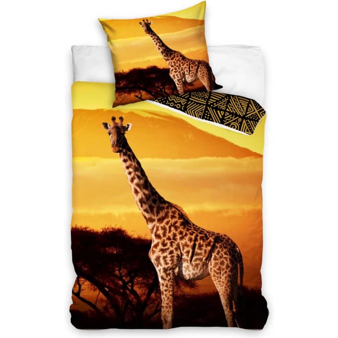 DREAMEE Dekbedovertrek Wild Giraffe - Eenpersoons - 140x200 cm - Sunset Orange