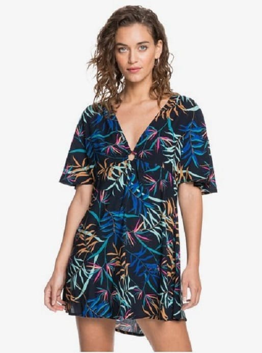 Roxy - S - Summer Cherry Dress Anthracite Wild Leaves