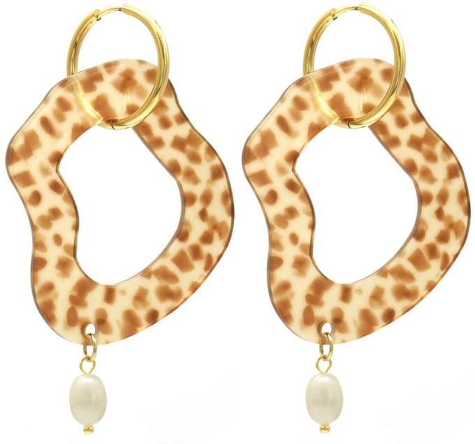Oorbellen - Abstracte Hanger - RVS - 6 cm - Bruin
