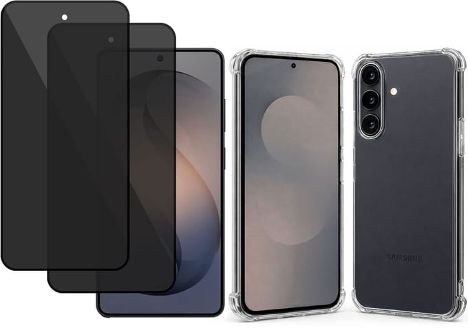 TechNow Hoesje + 2x Privé Screenprotector geschikt voor Samsung Galaxy S26 Plus Hoesje Screenprotector - Privacy Tempered Glass - Case Transparant