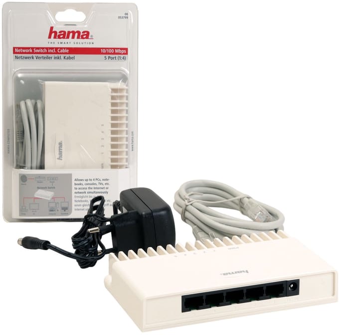 Hama Netwerk Switch - 5 poort - 10/100 Mbps - Netwerk Kabel - Wit