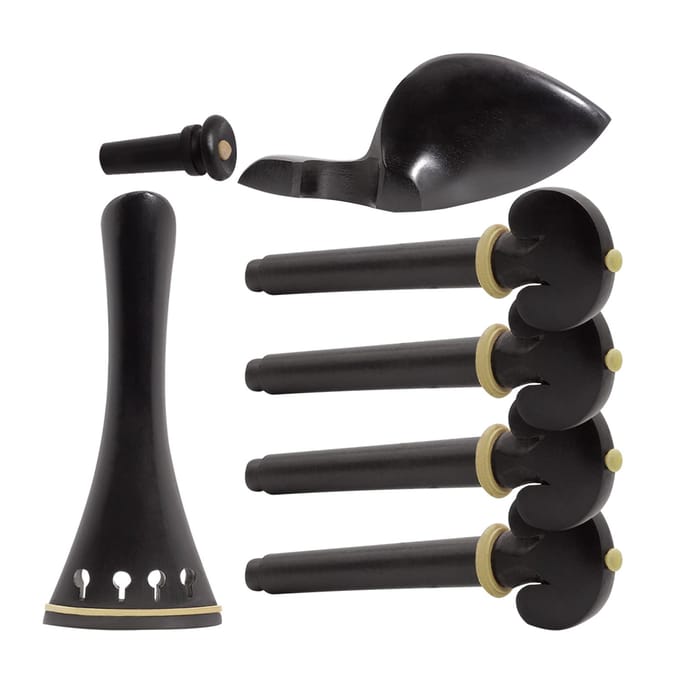 4/4 Viool Accessoire Onderdelen Set Ebbenhout met Staartstuk Kinrust Eindpen Stempennen zwart