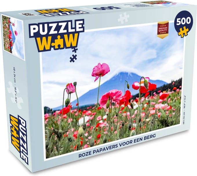 Puzzel Roze papavers voor een berg - Legpuzzel - Puzzel 500 stukjes