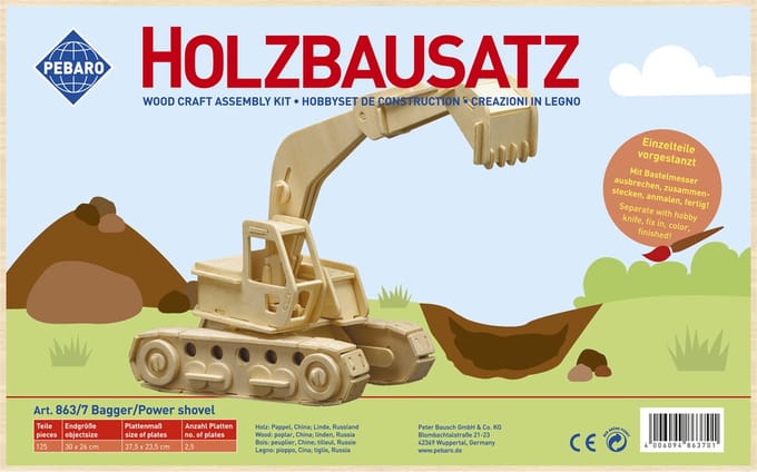 Pebaro Pebaro houten bouwpakket Graafmachine, 39 x 11 cm.