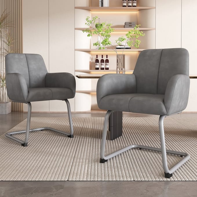REDOM Eetkamerstoelset - Met Armleuningen en Ergonomisch - Modern - Leer - Grijs