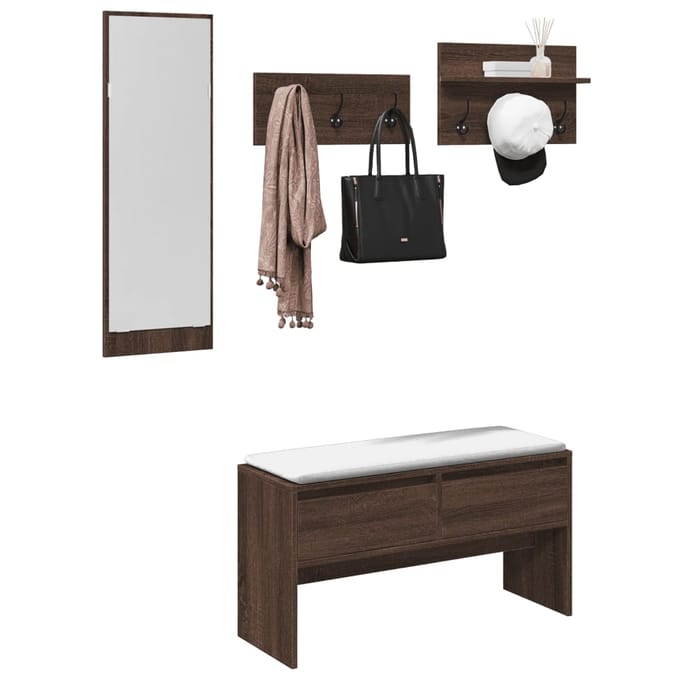vidaXL - 4-delige - Garderobe - set - bewerkt - hout - bruin - eikenkleurig