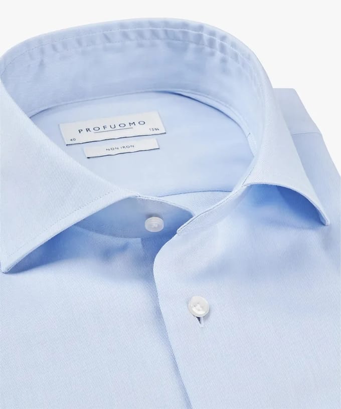 Profuomo Strijkvrij Overhemd Slim Fit Fine Twill Extra Long Sleeve Licht Blauw   43