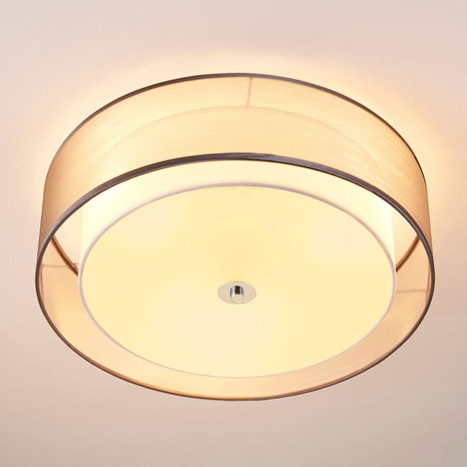 Lindby - plafondlamp - 3lichts - Stof, metaal, glas - H: 14.5 cm - E27 - grijs, wit, chroom