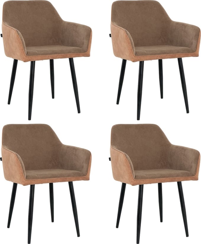 Lina® Tony Eetkamerstoel - Bruin - Set van 4 - Ribstof