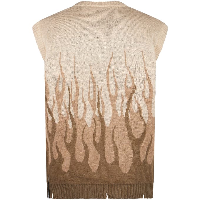Mouwloze pullover jacquard vlammen beige herenvest
