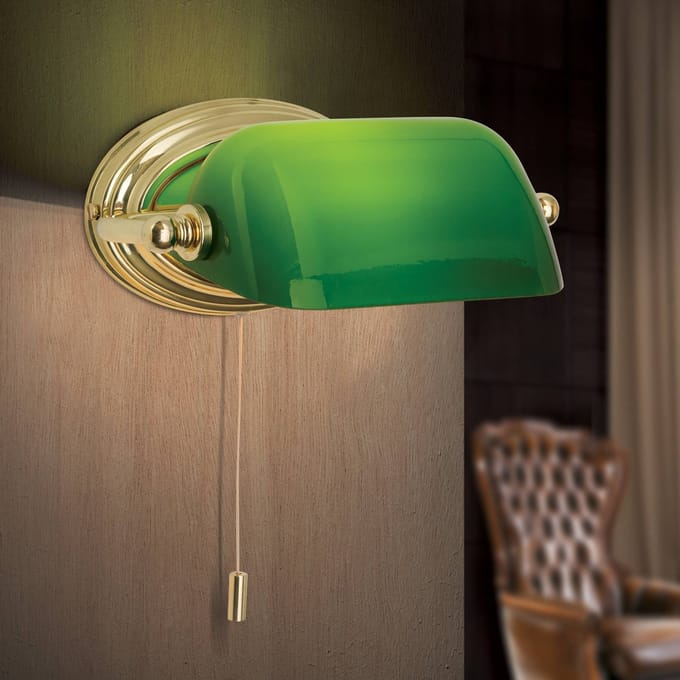 ORION Wandlamp Harvard met trekschakelaar, messing/groen
