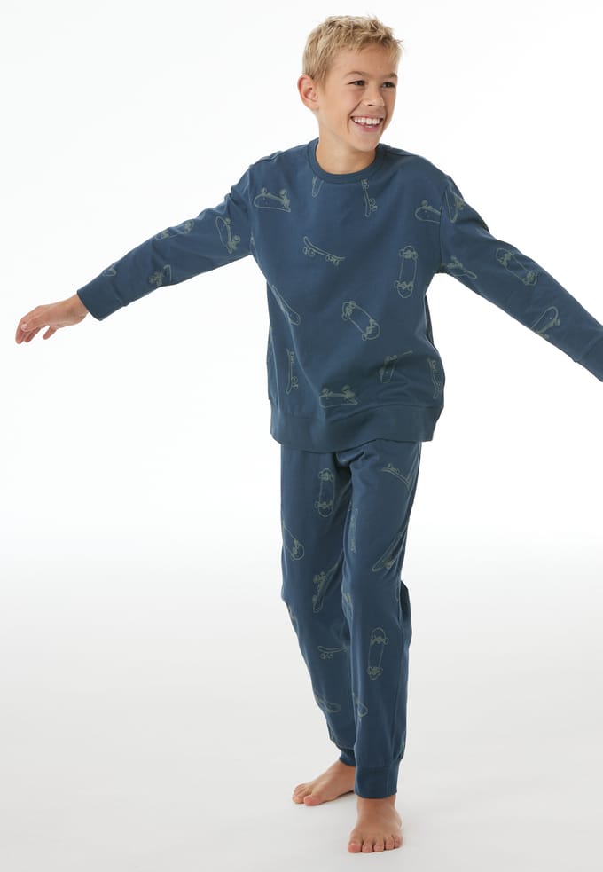 Lange pyjama met manchetten Skateboards diepblauw - Nightwear 164