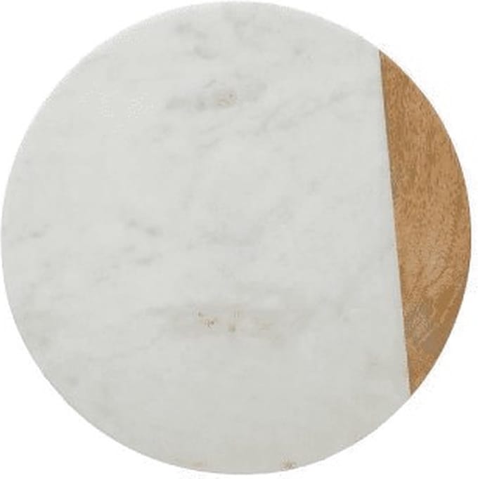 Draaiende serveerschaal Secret de Gourmet - Witte marmer en mango hout, 30 cm