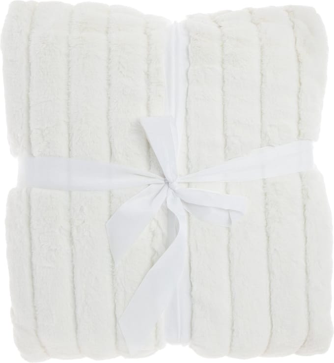 Unique Living Vent du Sud - bedsprei - fake fur bont - rib - dove white - 220x240cm