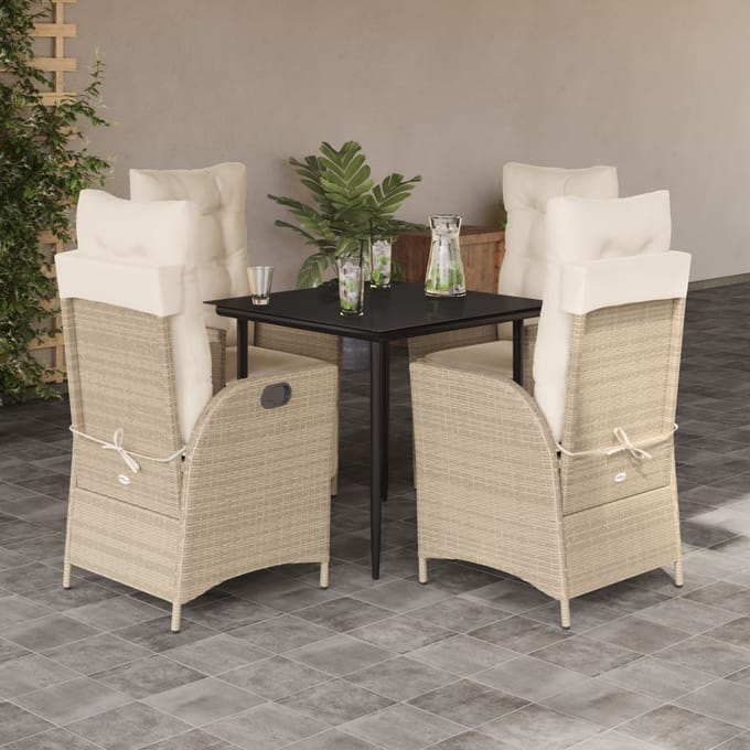 vidaXL - 5-delige - Tuinset - met - kussens - poly - rattan - beige