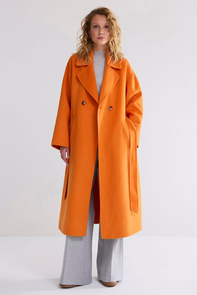 Summum Woman Long Coat Wool Classic Orange Größe: S | Zweireihige Mäntel Outlet | Damen | Orange